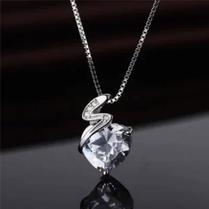 RENSINO Fashion 925 Sterling Silver Round Cubic Zirconia Crystal Gemstone Necklace Pendant