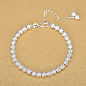 RENSINO Fashion 925 Sterling Silver Round Frosted Beads Beaded Bracelet for Women Jewelry