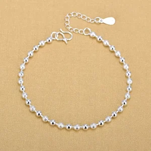 RENSINO Fashion 925 Sterling Silver Round Smooth Frosted Beads Bracelets for Women Body Jewelry