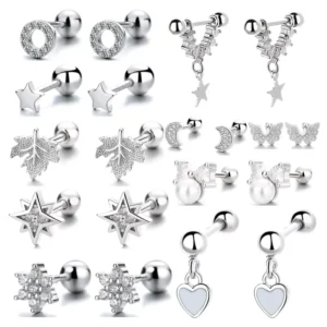RENSINO Fashion 925 Sterling Silver Sparkling Freehand Heart Zirconia Clip on Stud Jewelry Gemstone Heart Stud Earrings for Women Gift