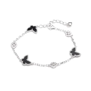 RENSINO Fashion Agate Butterfly Bracelet 925 Sterling Silver Chain Link Lucky Bracelet Women Jewelry Gift