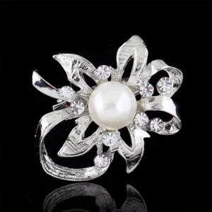 RENSINO Fashion Alloy Brooch with Pearl and Diamond Buckle Women’s Water Diamond Flower Jewelry Chest Flower Party Chest Flower