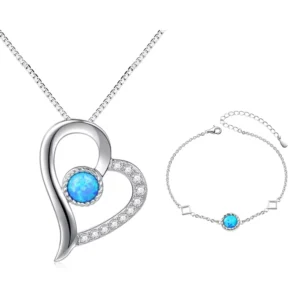 RENSINO Fashion Anniversary Wedding Women Gift Pendant 925 Sterling Silver Zircon Heart Necklace Round Bracelet Jewelry Set