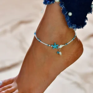 RENSINO Fashion Beach Conch Charms Starfish Shell Beads Anklet Summer Boho Jewelry Accessories Natural Stoon Beaded Foot Chain Anklet
