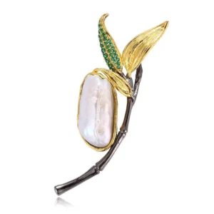 RENSINO Fashion Bijoux Recyclable Exotic Baroque Leaf Jewelry Brooch Logo Brooch Custom Silver Brooch 925 Sterling Daily Wearing