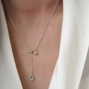 RENSINO Fashion Blue Water Drop Necklace Adjustable Clavicle Chain Elegant Teardrop Pendant Jewelry For Women Girls Daily Party Gift