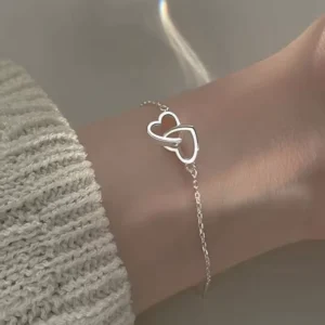 RENSINO Fashion Bracelet Minimalist Double Heart Hollow Design Delicate Thin Chain Korean Style Niche Jewelry For Women