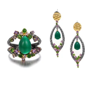 RENSINO Fashion Bridal 925 Sterling Silver Jewelry Set with Agate Amethyst Stone