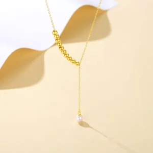 RENSINO Fashion Bridal Gold Plated Bead Layer Pearl Pendant Tassel Necklace S925 Sterling Silver Jewelry for Women