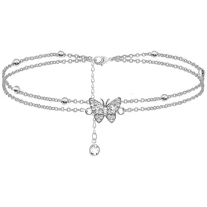 RENSINO Fashion China Direct Jewelry Silver Mariposa Stainless Steel Anklets With Full Clear Zircon Style