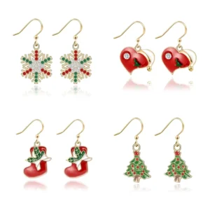 RENSINO Fashion Christmas Enamel Statement Dangling Pearl Rhinestone Earring Hooks Women Gold Plated Enamel Drop Earrings