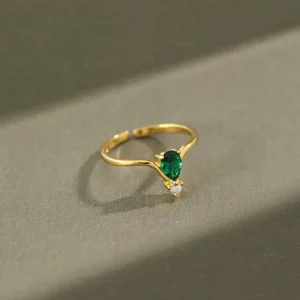 RENSINO Fashion Classic 925 Sterling Silver Ring Green Zircon Stone Ring for Women Simple Ring Jewelry