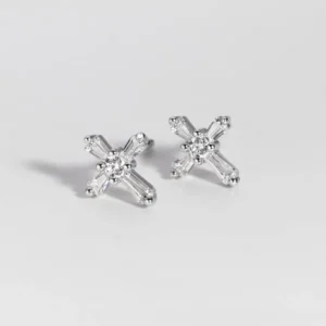 RENSINO Fashion Classic Jewelry S925 Sterling Silver Inlay White Zirconia Cross Stud Earrings