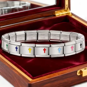 RENSINO Fashion Colorful Foundation Cross Italian Stainless Steel Women Men Charm Jewelry Link Fit 9mm Bracelet Making DIY Accessories