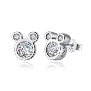 RENSINO Fashion Copper Girl Women Micro Insert 15mm Brass Silver Stud Earrings Zirconia Minnie Mouse Earrings for Party Wedding