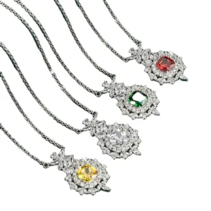 RENSINO Fashion Copper Jewelry Silver Plated Zircon Pendant Necklace for Women