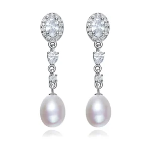 RENSINO Fashion Custom 925 Sterling Silver Drop Zircon Pearl Earring for Women Jewelry