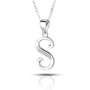 RENSINO Fashion Custom Jewelry Letter “S” Pendant 925 Sterling Silver Necklace