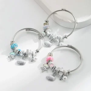 RENSINO Fashion DIY Charms Silver Sea Animal Stainless Steel Alloy Women’s Bracelet Bangle Adjustable