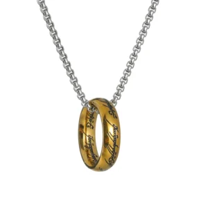 RENSINO Fashion Dainty Stainless Steel Arabic Language Ring Necklace Titanium Steel Pendant Necklace for Men