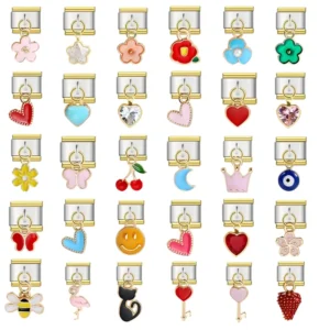 RENSINO Fashion Design Colorful Rhombus Rhinestone Charm Link Fit 9mm Stainless Steel Jewelry Making Italian Bracelet DIY Beads Gifts