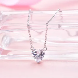 RENSINO Fashion Design Sterling 925 Silver Necklaces 3A Zircon Crystal Bead Long Chain Heart Pendant Necklace