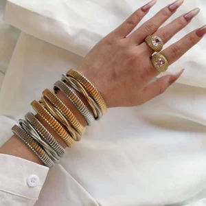 RENSINO Fashion Designer Stretch Cross Bracelets Multilayer Wrap Bracelets 18k Gold Silver Plated Tarnish Free Jewelry Bangles Set Women