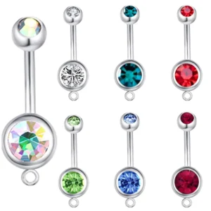 RENSINO Fashion Double Drill Stainless Steel Belly Button Ring for Wedding DIY Belly Jewel Accessory Piercing Jewelry Attachment Belt