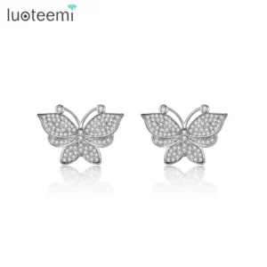 RENSINO Fashion Earing Stud Large Micro Vintage Cubic Zirconia Woman Custom Diamond Earring Butterfly