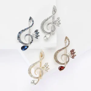 RENSINO Fashion Elegant Alloy Rhinestone Musical Note Brooch Pin Simple Design Music Pins Western-style Clothes Lapel Pin for Women Gift