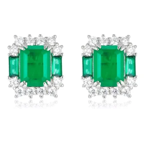 RENSINO Fashion Emerald Earrings 925 Sterling Silver Zircon Earrings Jewelry Women Stud Earrings