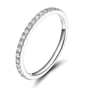 RENSINO Fashion Engagement Women Wedding Band Cubic Zirconia 2mm 925 Sterling Silver Classic Geometric Rhodium Plated Party Rings