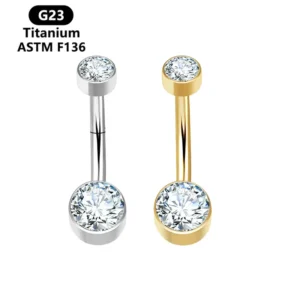 RENSINO Fashion F136 Titanium Internally Threaded Belly Ring Round Zircon Navel Piercing Jewelry in Gold or Silver for Fashion Gift