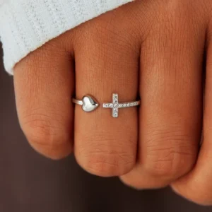 RENSINO Fashion Fine Jewelry Rings Luxury Sterling Silver Rings Simple Design Cross Shape Adjustable Ring for Women