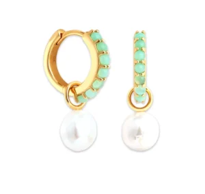 RENSINO Fashion Fine Jewelry for Girls 925 Silver 18k Yellow Gold Pearl Charm huggies Earrings