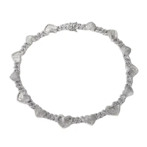 RENSINO Fashion GRA Certificates 925 Solid Silver Iced Out Hip Hop VVS1 Moissanite Diamond Heart Cuban Link Chain Necklace
