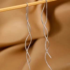 RENSINO Fashion Geometric 925 Sterling Silver Spiral Tassel Wave Long Drop Earrings Birthday Gifts