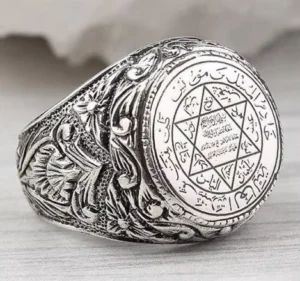 RENSINO Fashion Geometrical Antique Silver Hexagram Arabic Ring Vintage Saudi Star Metal Men’s Ring