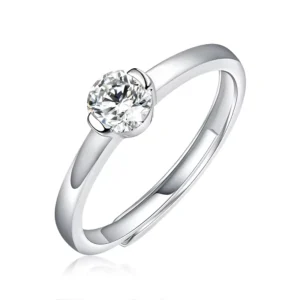 RENSINO Fashion Gifts Wedding Women Lab Grown Diamond Alternative Adjustable Size 925 Silver Moissanite Ring