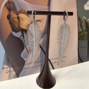 RENSINO Fashion Green Banana Leaf Fern Hoop Earrings In Brass American Style