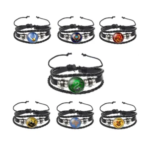 RENSINO Fashion Handwork Knitting Leather Bracelet Harry Magic Bangle Potter Badge Bracelet Jewelry for Men Women’s Accessories
