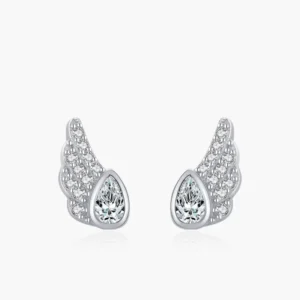 RENSINO Fashion High Quality 925 Sterling Silver Angel Wings Luxury Crystal Zircon Stud Earrings for Women Bridal Wedding Jewelry