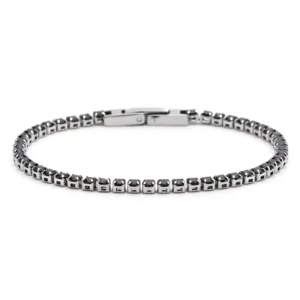 RENSINO Fashion High Quality Black Stone 3mm Tennis Chain Stainless Steel Bracelet Anklet Classic Vintage Style Full Diamonds Jewelry
