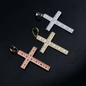 RENSINO Fashion Hip Hop 925 Sterling Silver Fine Jewelry GRA Certified VVS Moissanite Diamond Cross Charms Pendant for Men