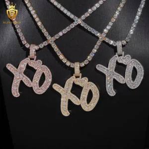 RENSINO Fashion Hip Hop Jewelry Custom Pendant Iced Out 925 Silver VVS Moissanite Diamond Letter XO Pendant Pass Diamond Tester