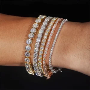 RENSINO Fashion Hip Hop Moissanite Diamond Bracelets Bangles VVS 2 3 4 5Mm Tennis Cuban Band S925 Sterling Silver for Women Men Wedding