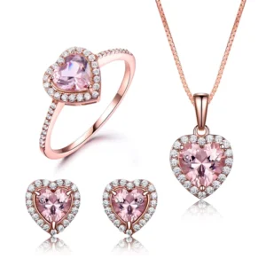 RENSINO Fashion Jewellery 925 Sterling Silver Wedding Heart Zircon Rose Gold Women Jewelry Set