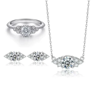RENSINO Fashion Jewellery Sets Luxury S925 Silver Cubic Zircon Ring Earrings Necklace Jewelry Set for Women