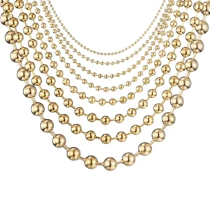 RENSINO Fashion Jewelry 18K Gold Plated Stainless Steel Beaded Necklace Hollow Round Bead Chain Necklace Accessories for Women
