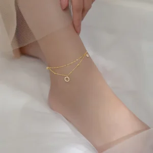 RENSINO Fashion Jewelry 925 Silver Anklets Jewelry for Women 925 Sterling Silver 18K Gold Plated Double Chain Anklets